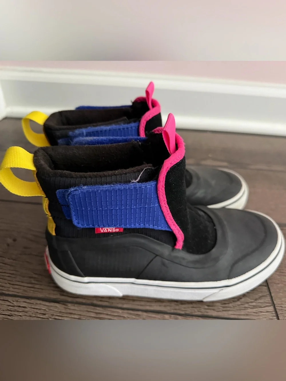 Vans Kids Black Boots with Pink, Blue & Yellow Accents